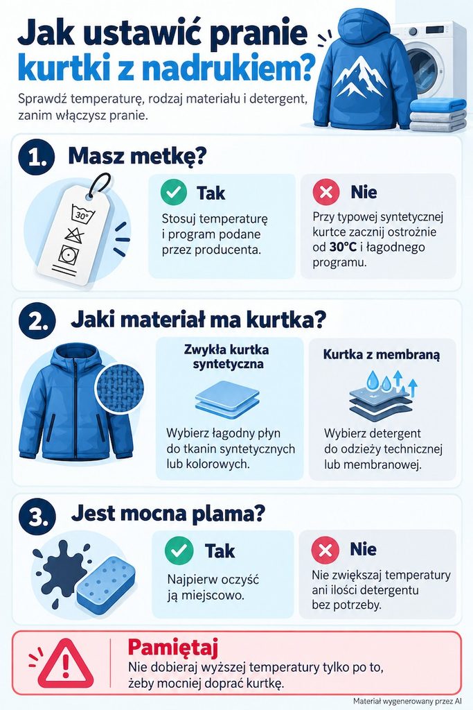 Temperatura i detergent do prania kurtki z nadrukiem